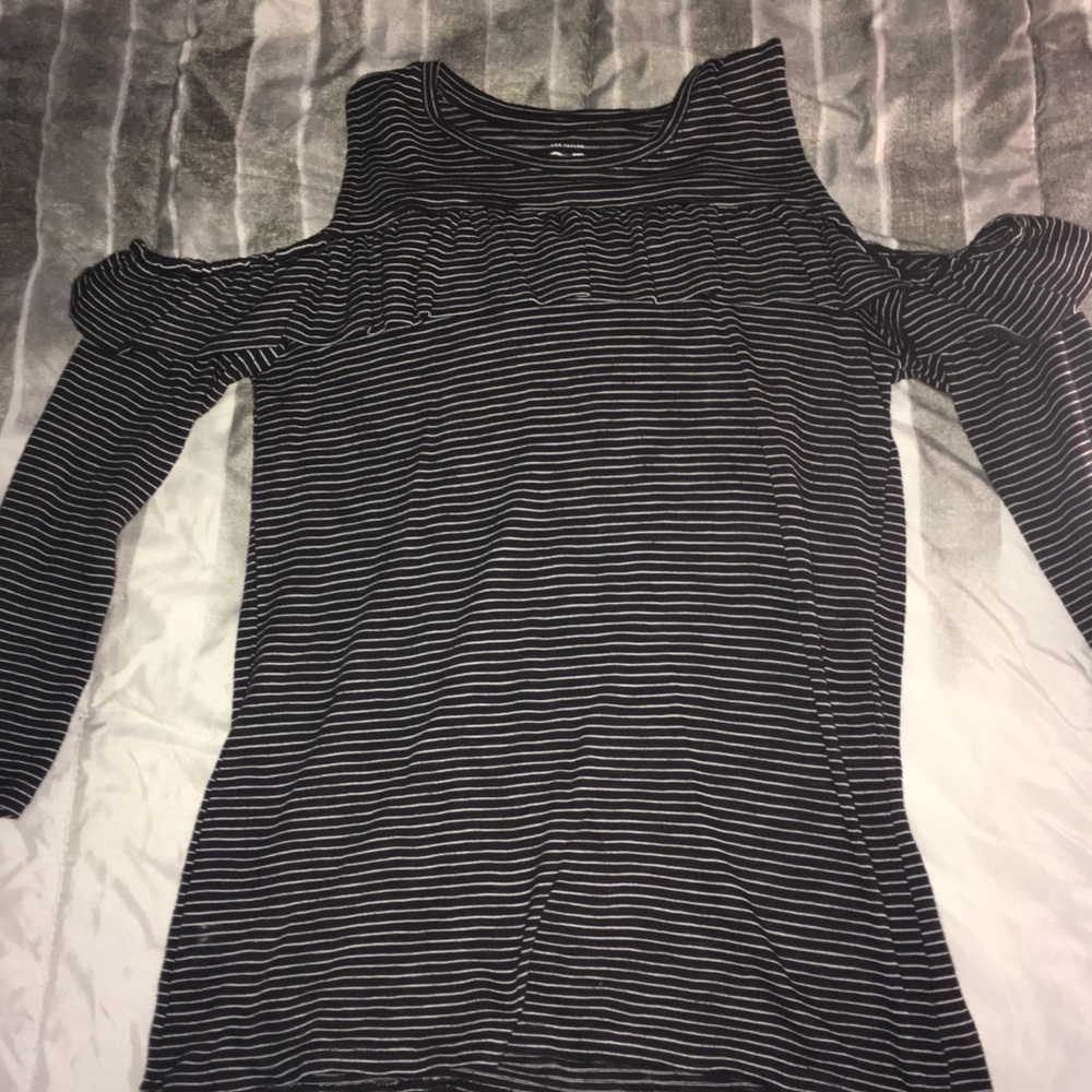 Striped Ruffle Cold Shoulder Top